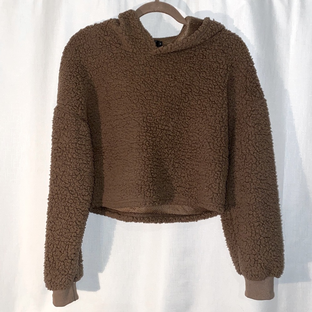 Brown Sherpa cropped shirt